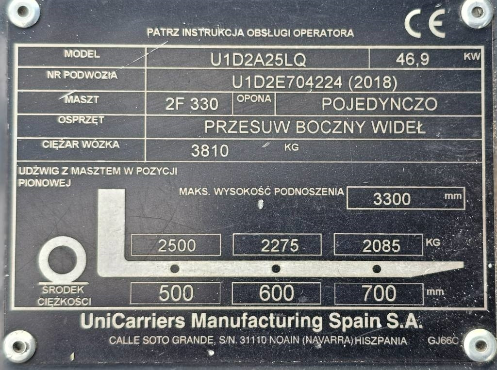 Υγραεριοκίνητο περονοφόρο UniCarriers U1D2A25LQ DX25: φωτογραφία 19